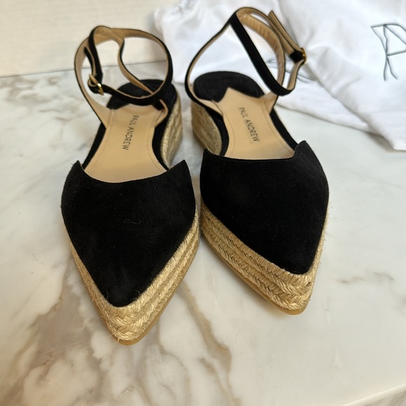 Paul Andrew Rhea Espadrilles Black Suede Pointed Toe Ankle Straps Sandals 35 - Picture 3 of 11
